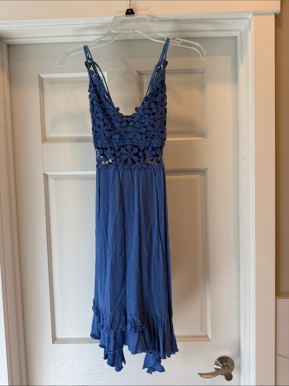 LA MIEL Navy Crochet Bodice High-Low Dress